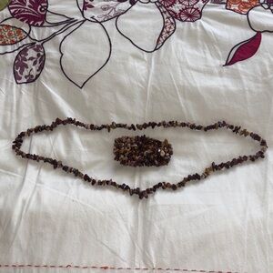 Deep Red and Tan Moss Agate Necklace and Bracelet Set